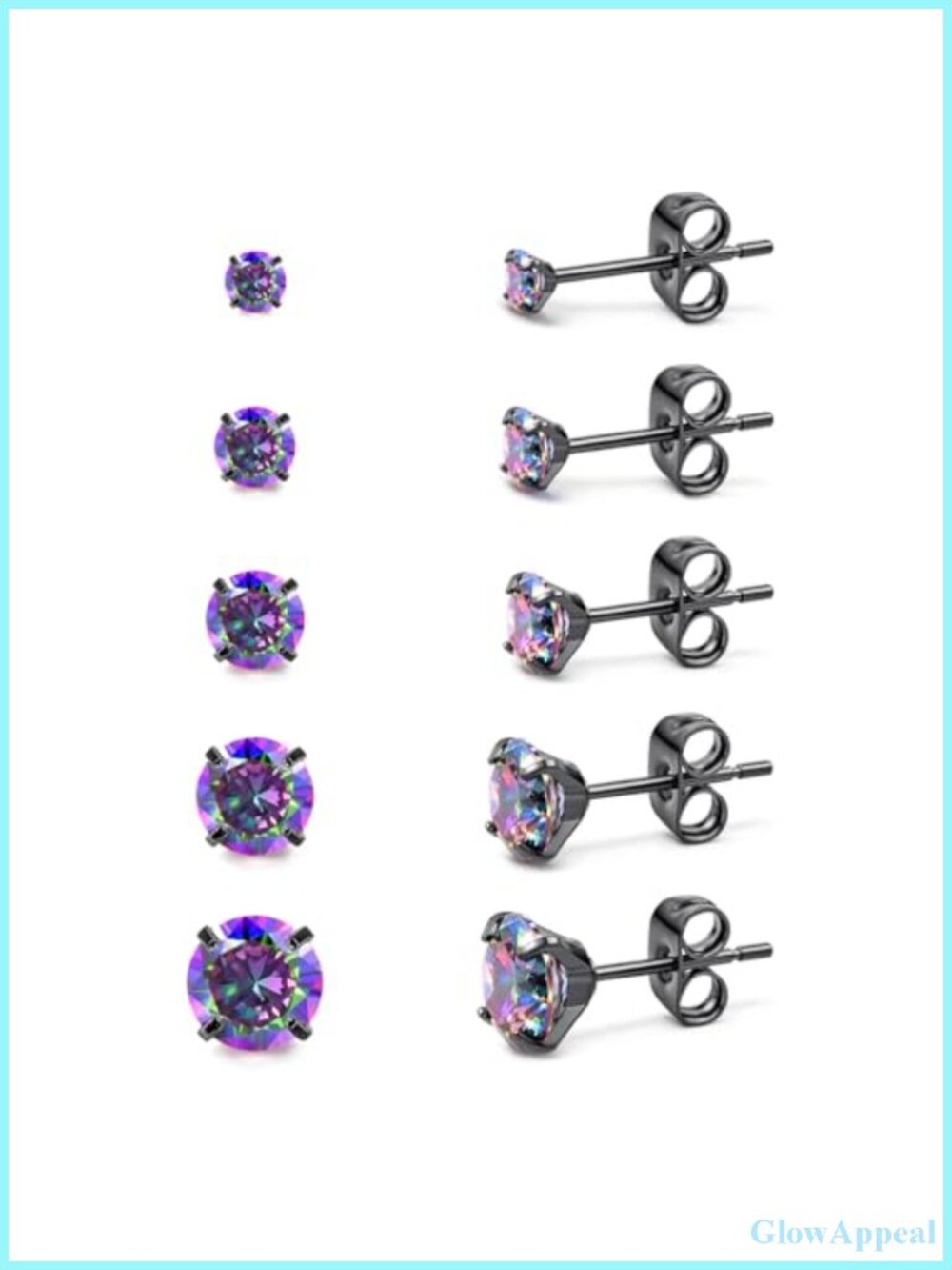 5 Pairs Hypoallergenic Cubic Zirconia Stud Earrings Set 316L Surgical Stainless